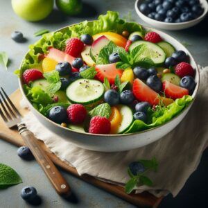 Bowl of Leafy Green Salad with Fruit
